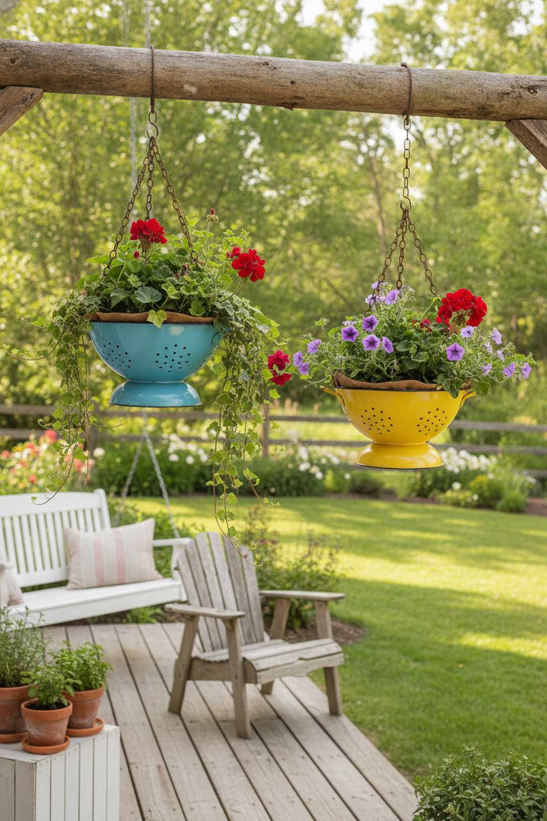 colander hanging planters