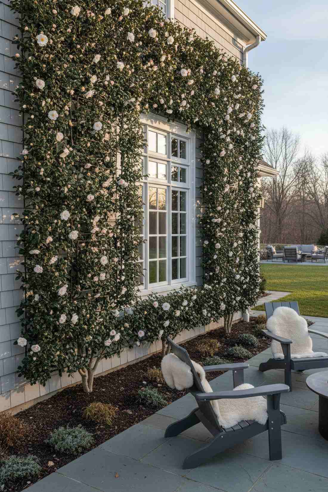 espaliered camellias