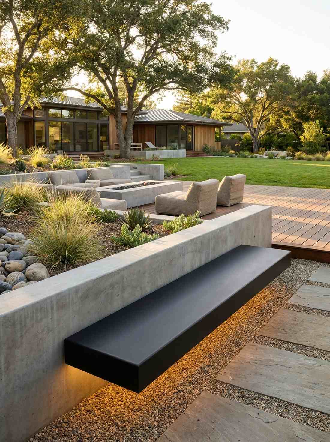 floating steel benches