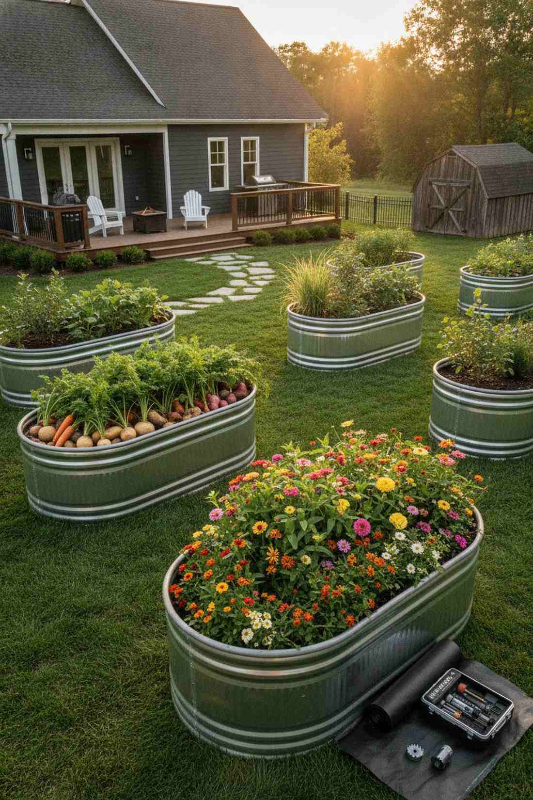 galvanized stock tank gardens
