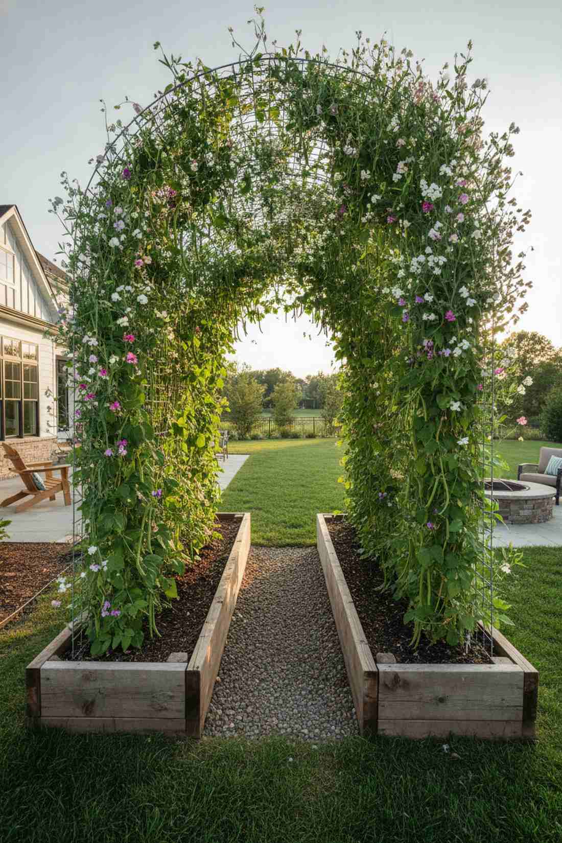 raised bed with built in trellis archway