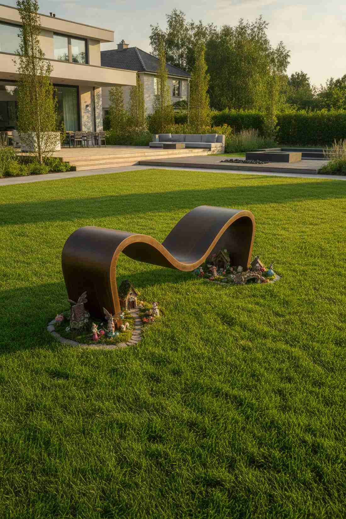 sculptural metal bench forms