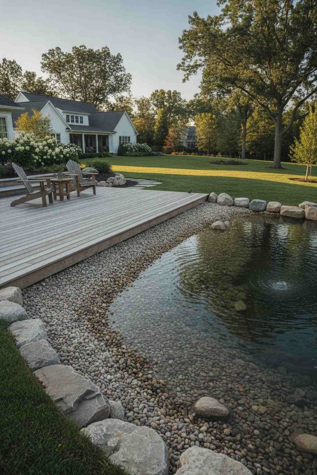 stone lined pond with beach edge