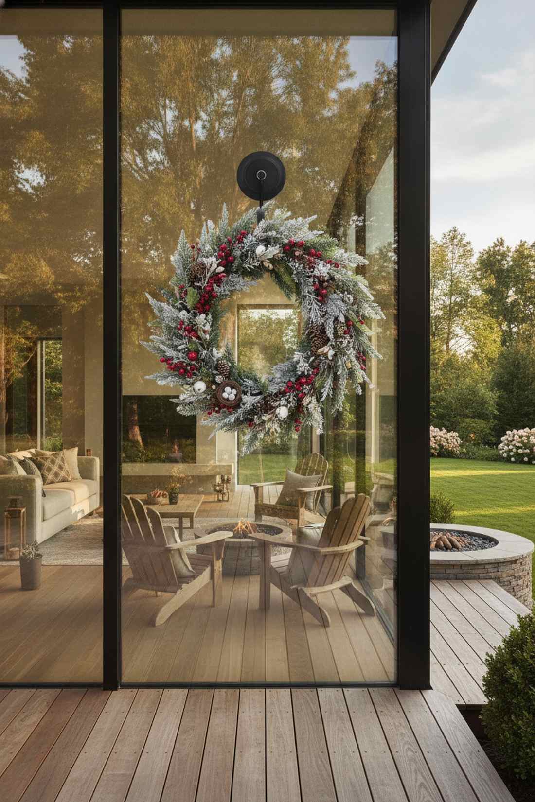 wreath mounted on exterior glass