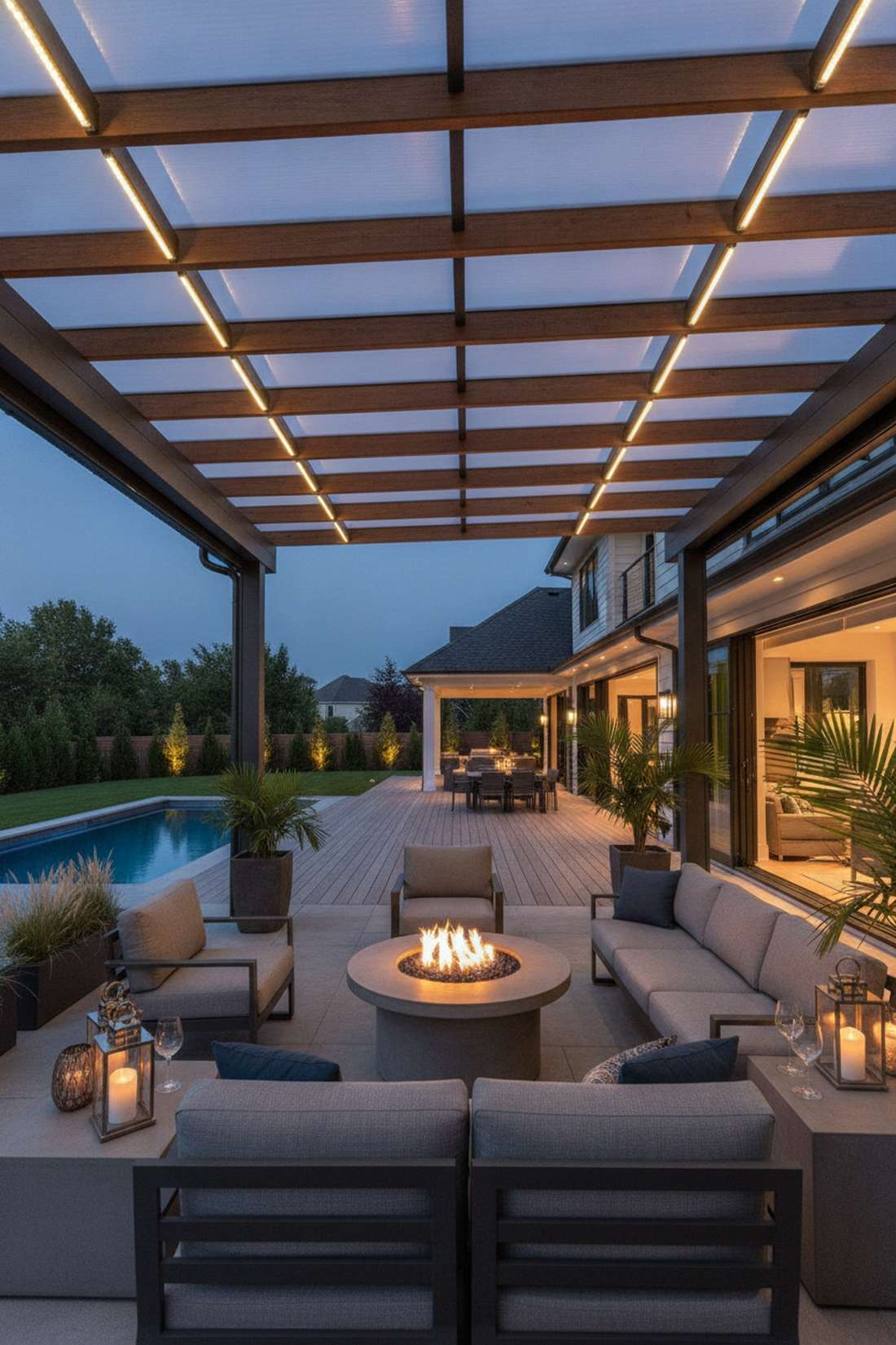illuminated polycarbonate panel pergola