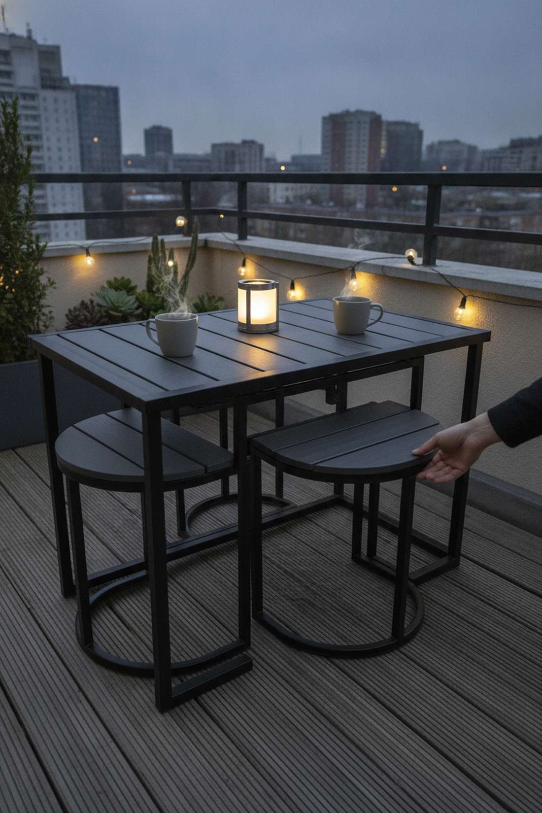 nesting side table and stools