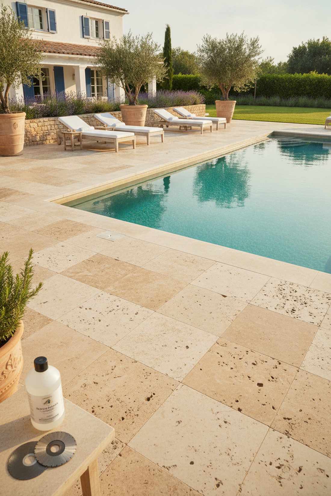 travertine pool decking