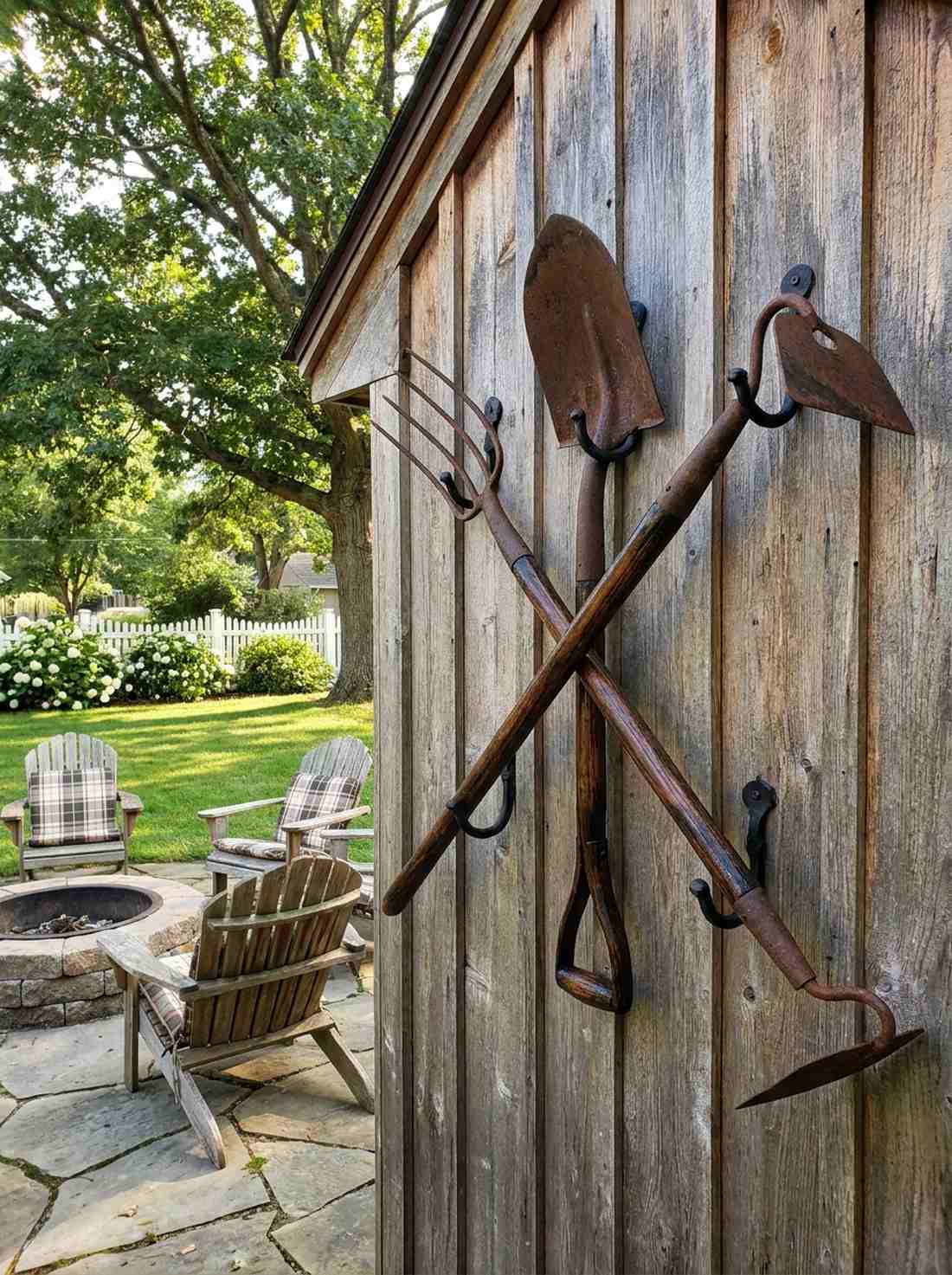 vintage garden tools display
