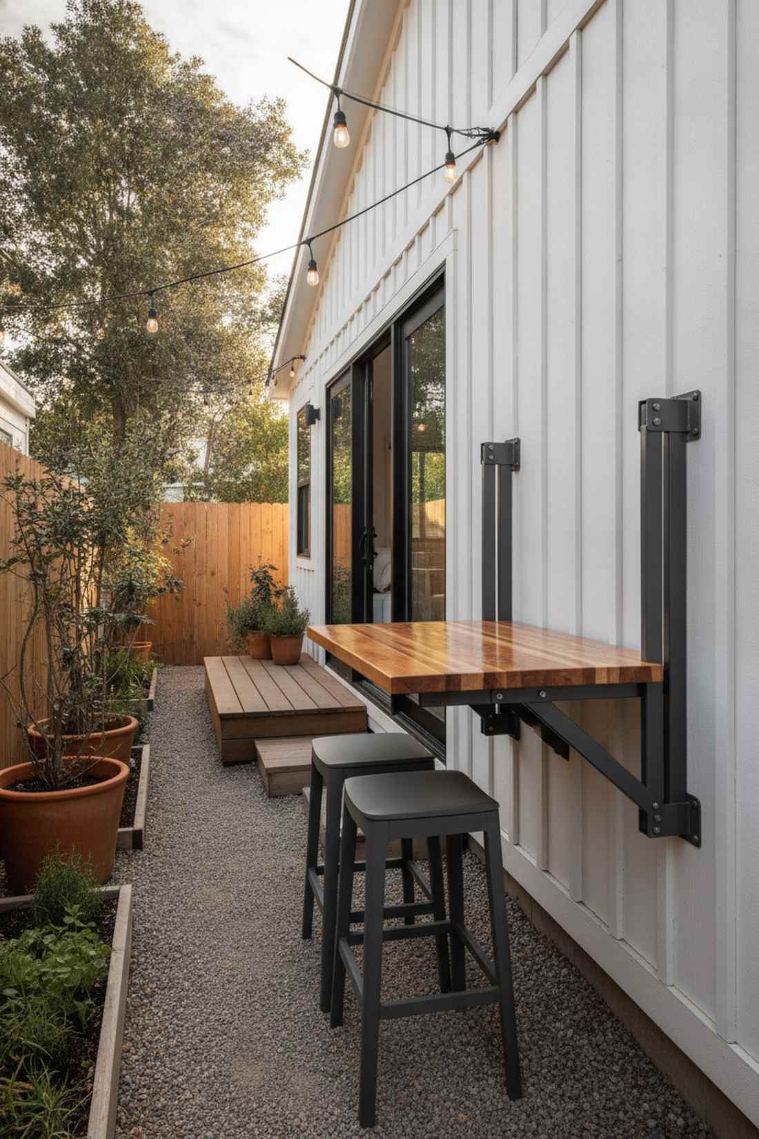 wall mounted fold down table with stools