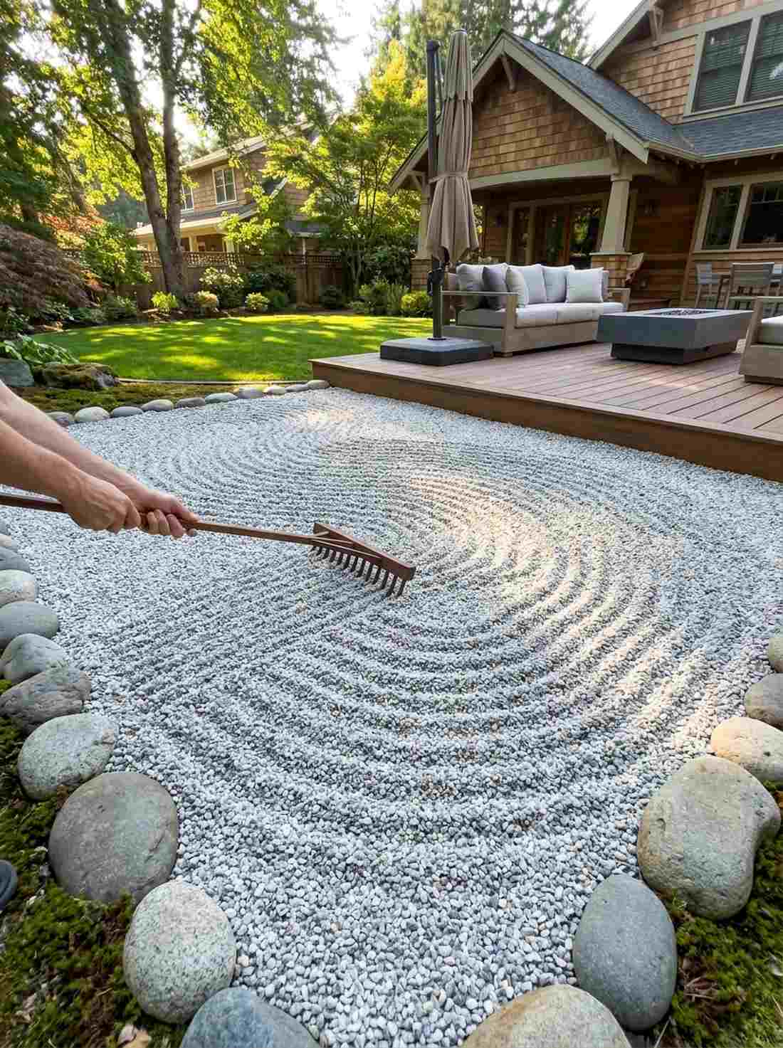 zen raked gravel court