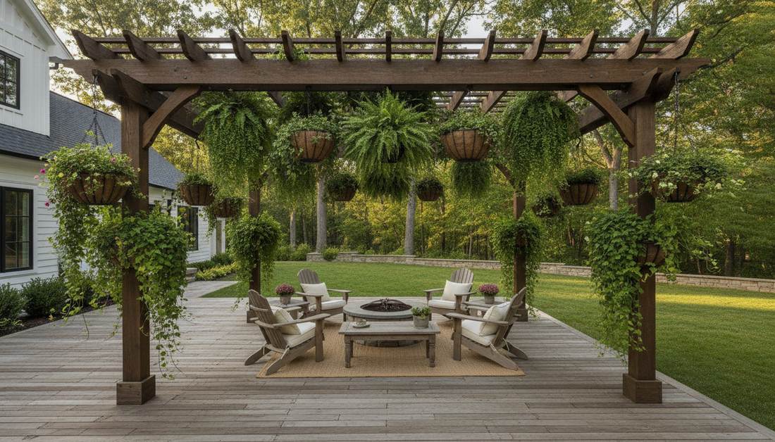 386 hanging plants pergola vertical