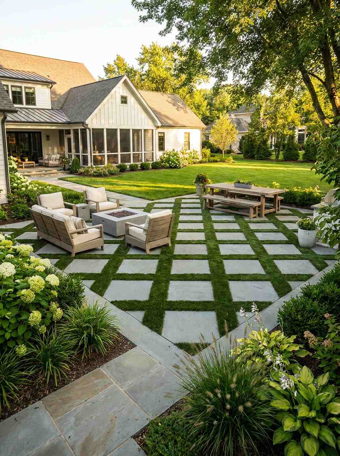 checkerboard stone and grass