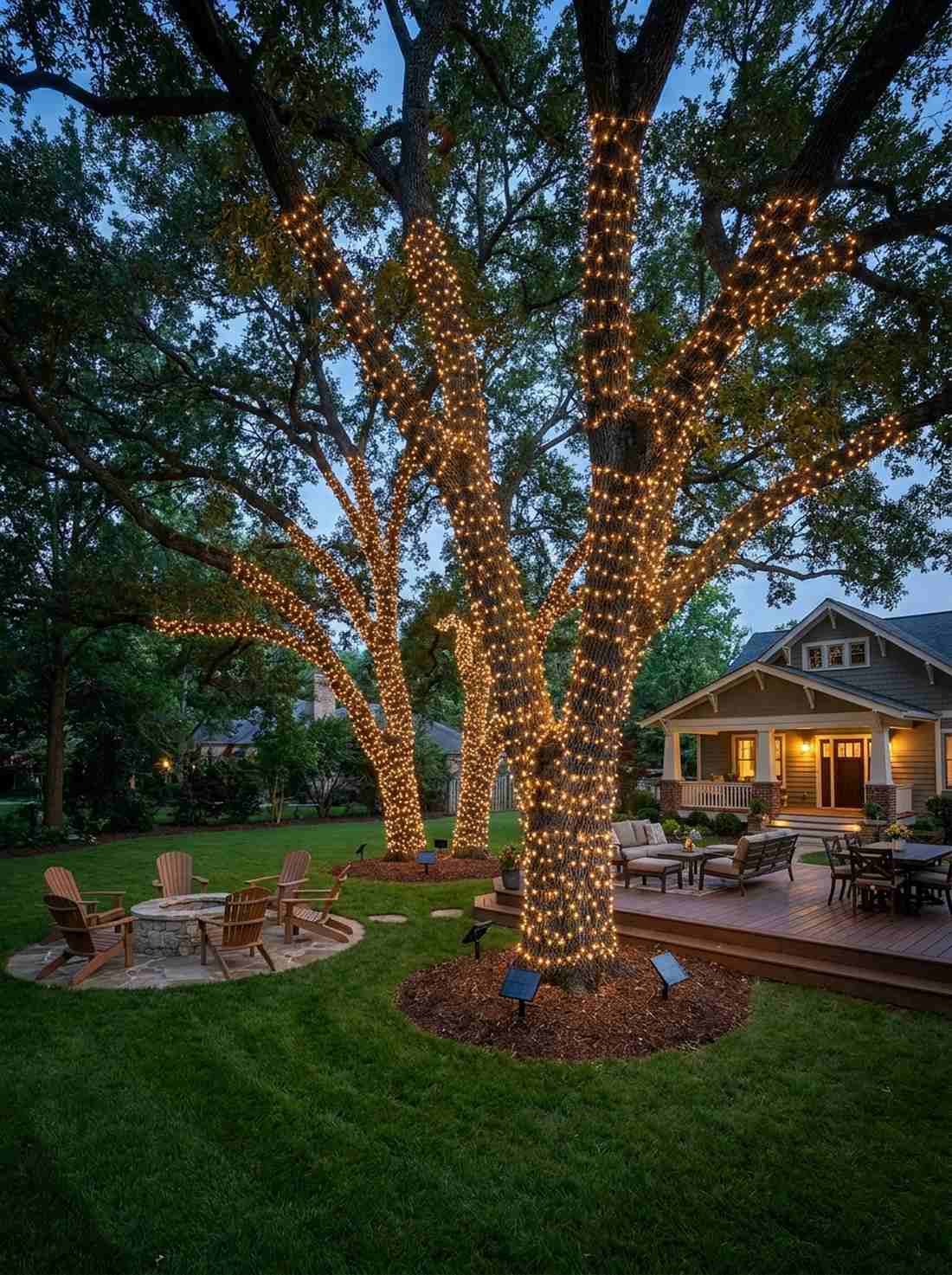 fairy light wrapped trees