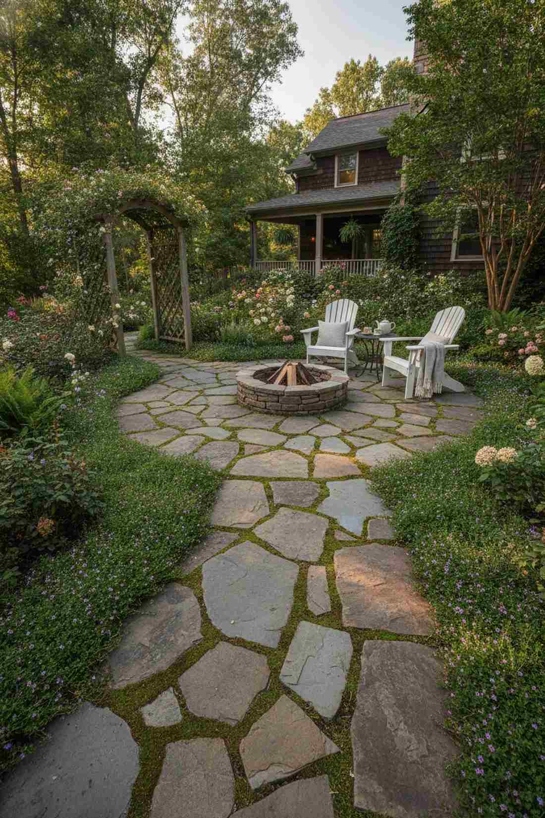 flagstone patio with planted joints