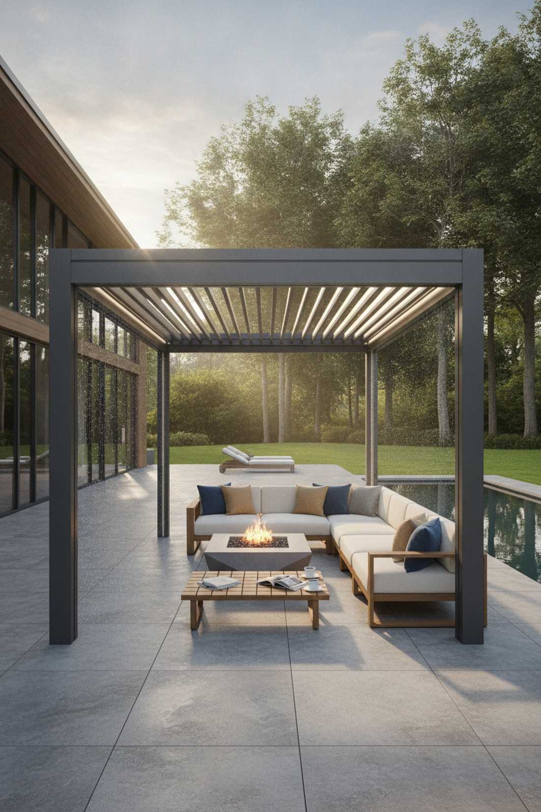 louvered roof pergola with climate control