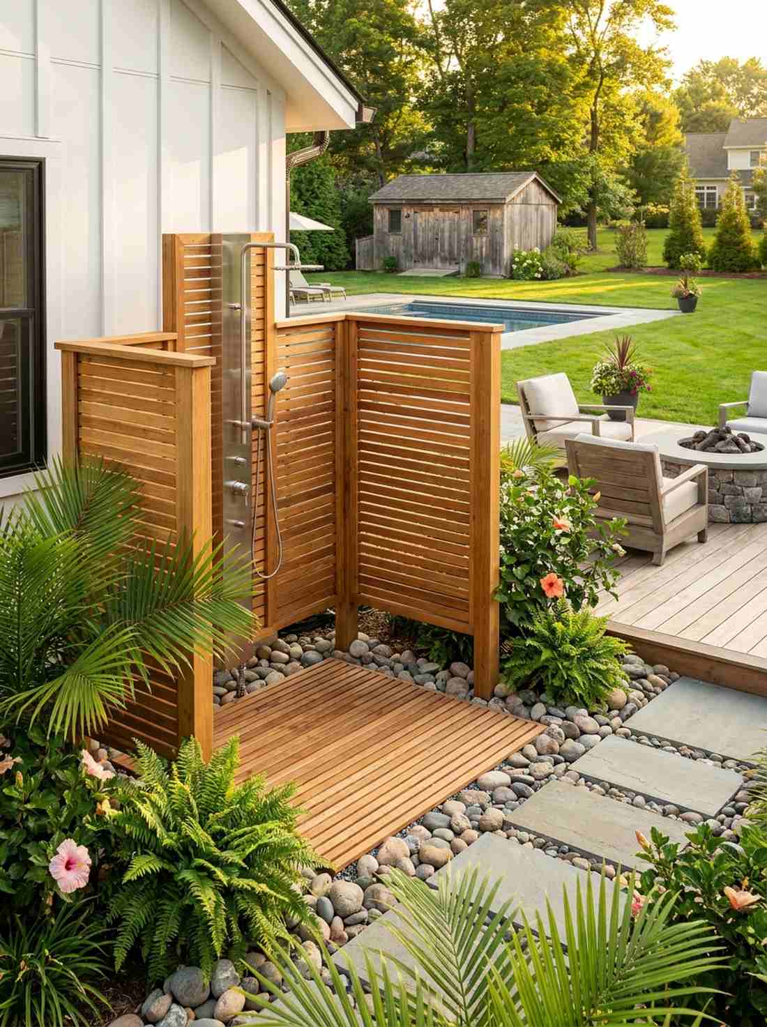 outdoor shower courtyard oasis