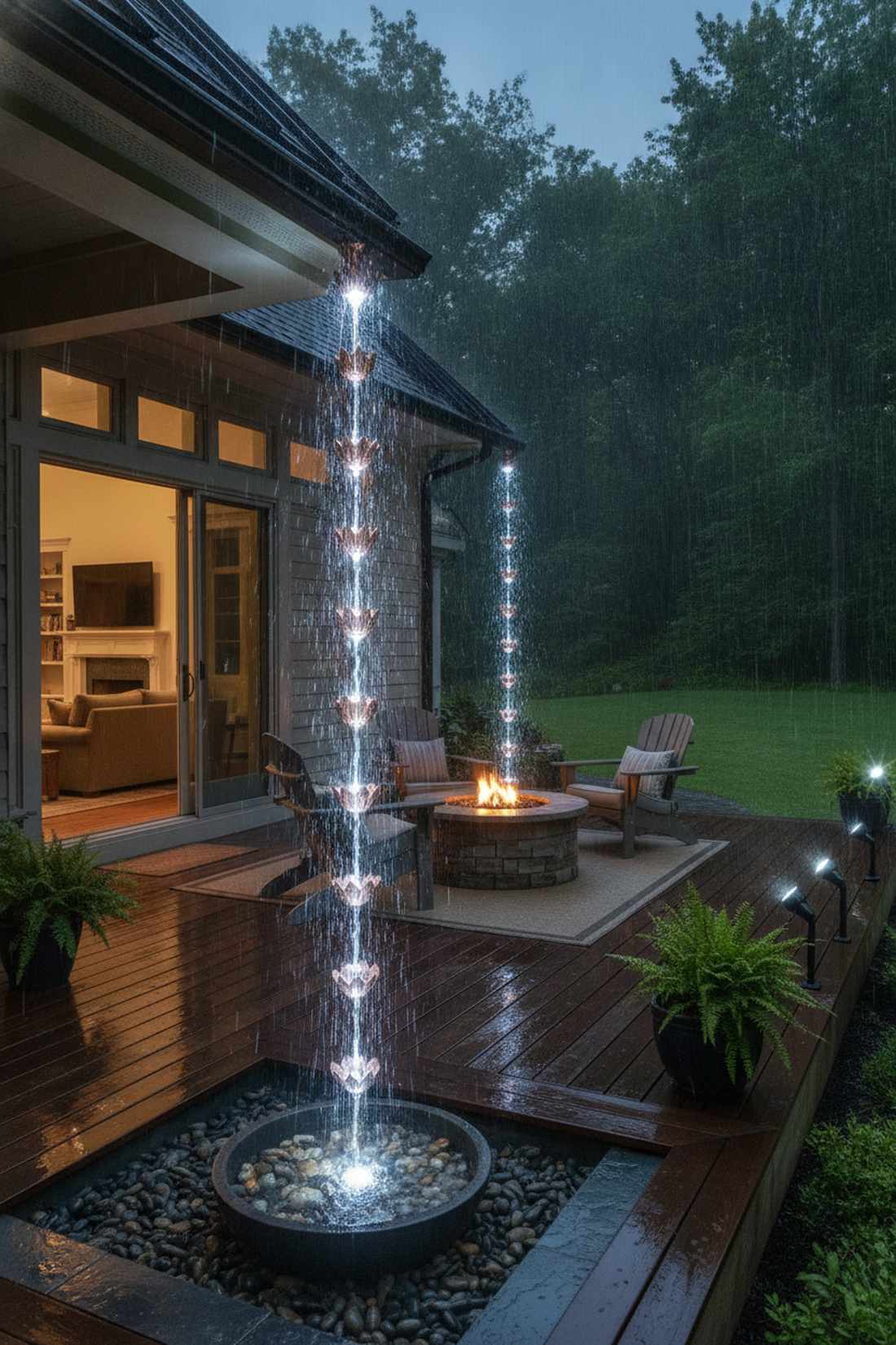 rain chain water feature combination