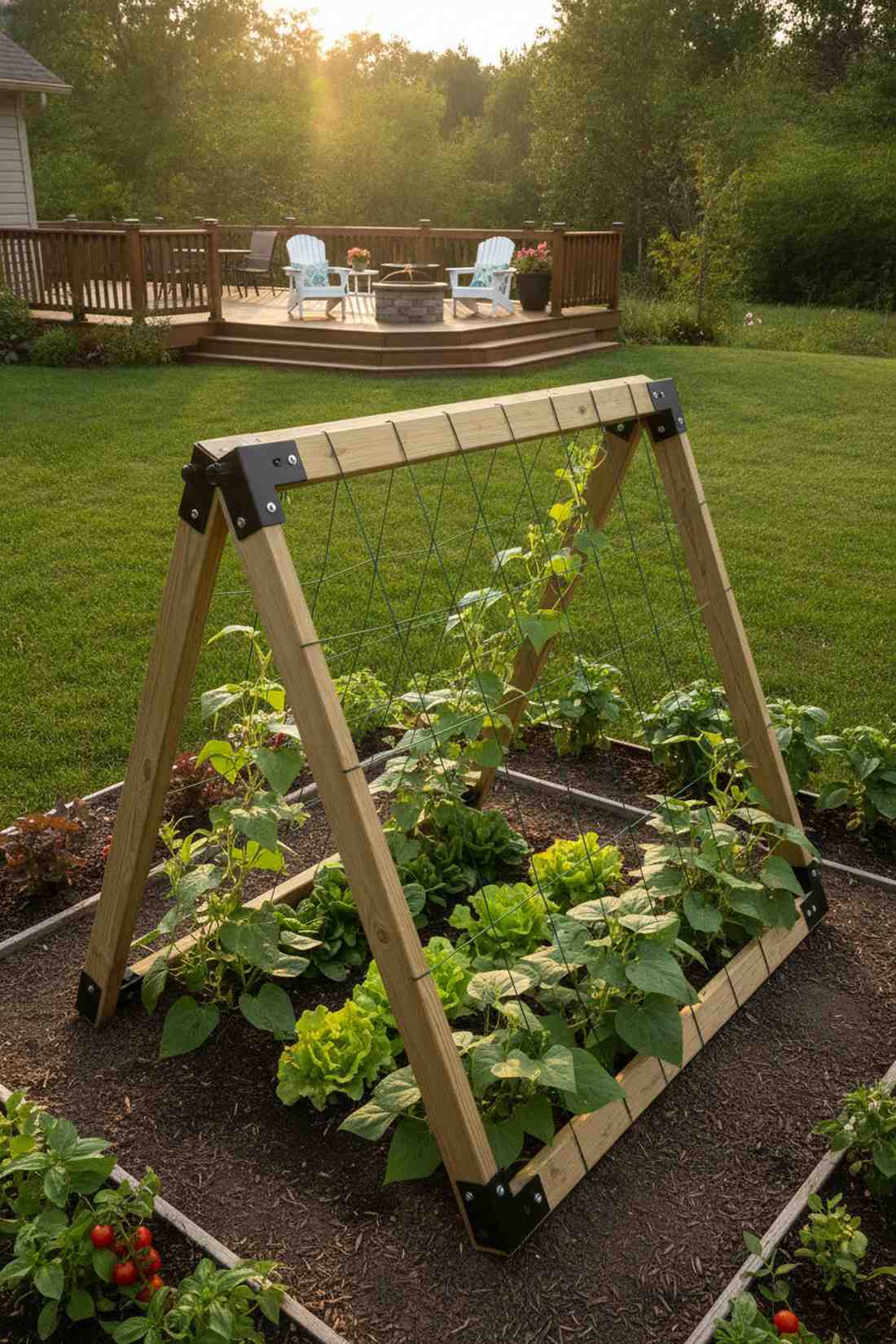 a frame teepee for climbing vegetables