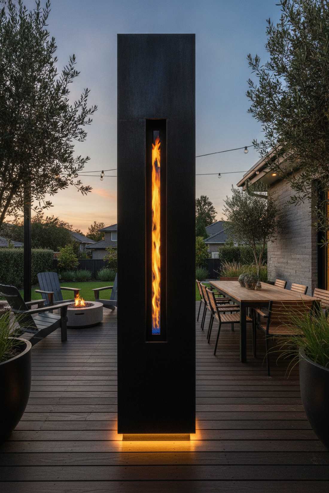 black steel fire ribbon wall