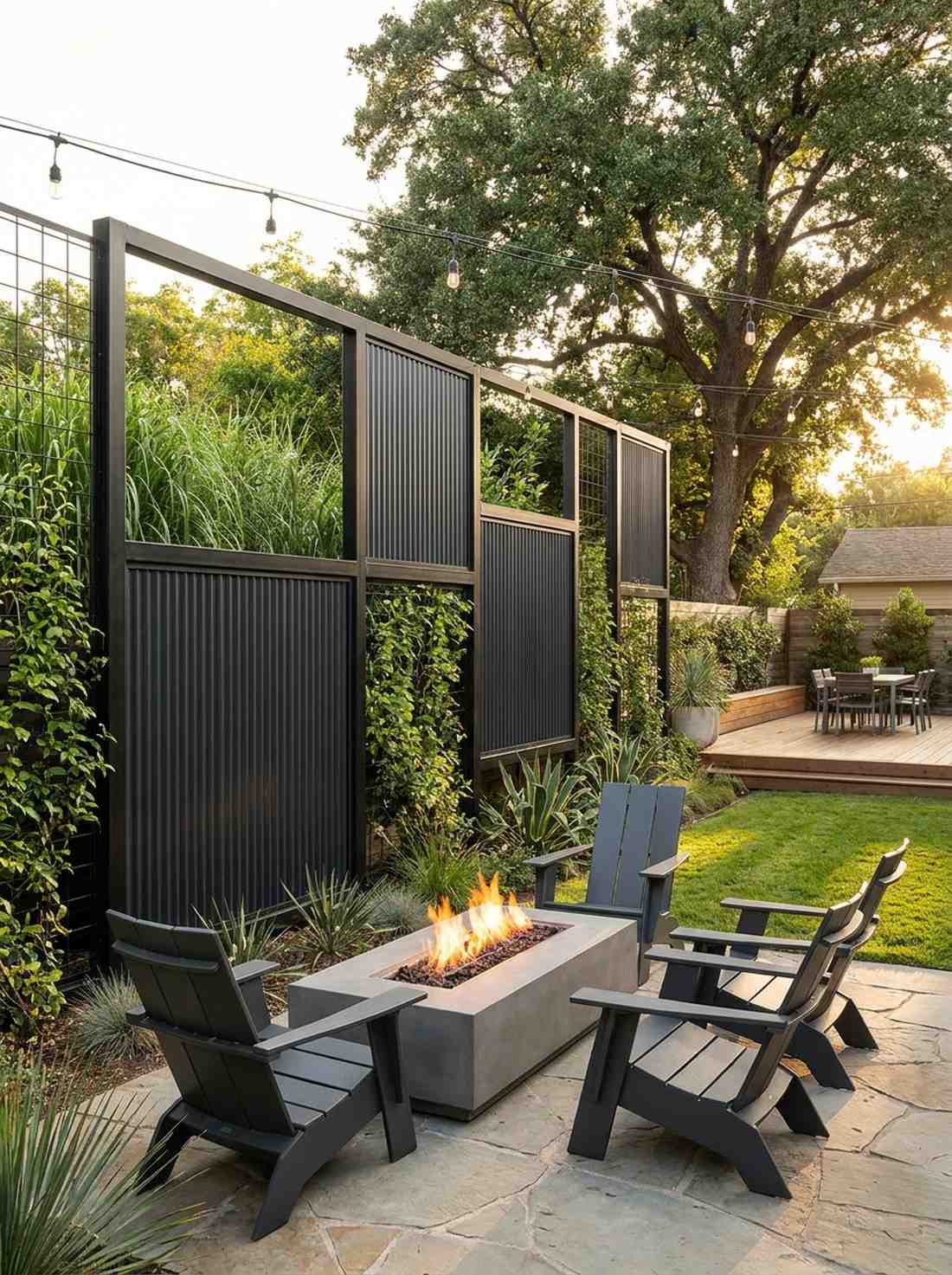 black steel frame with corrugated metal infill