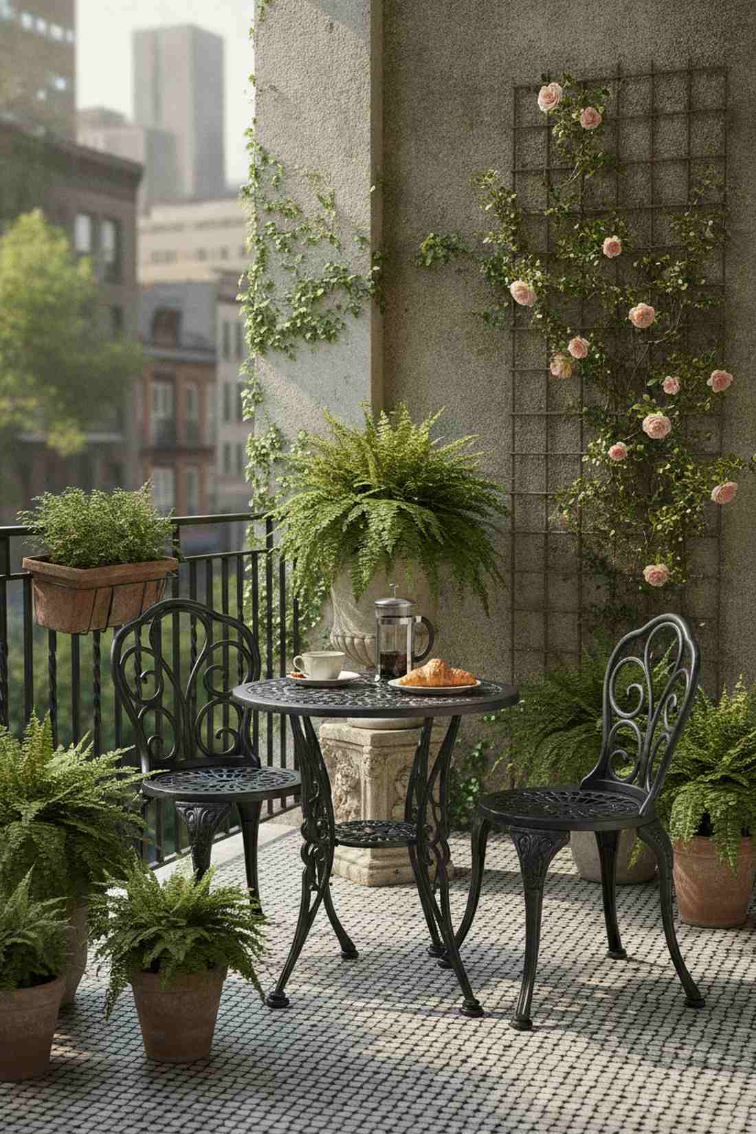 black wrought iron bistro set for compact spaces