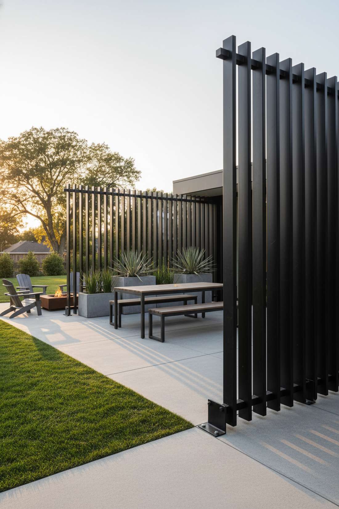 blackened steel slat screen