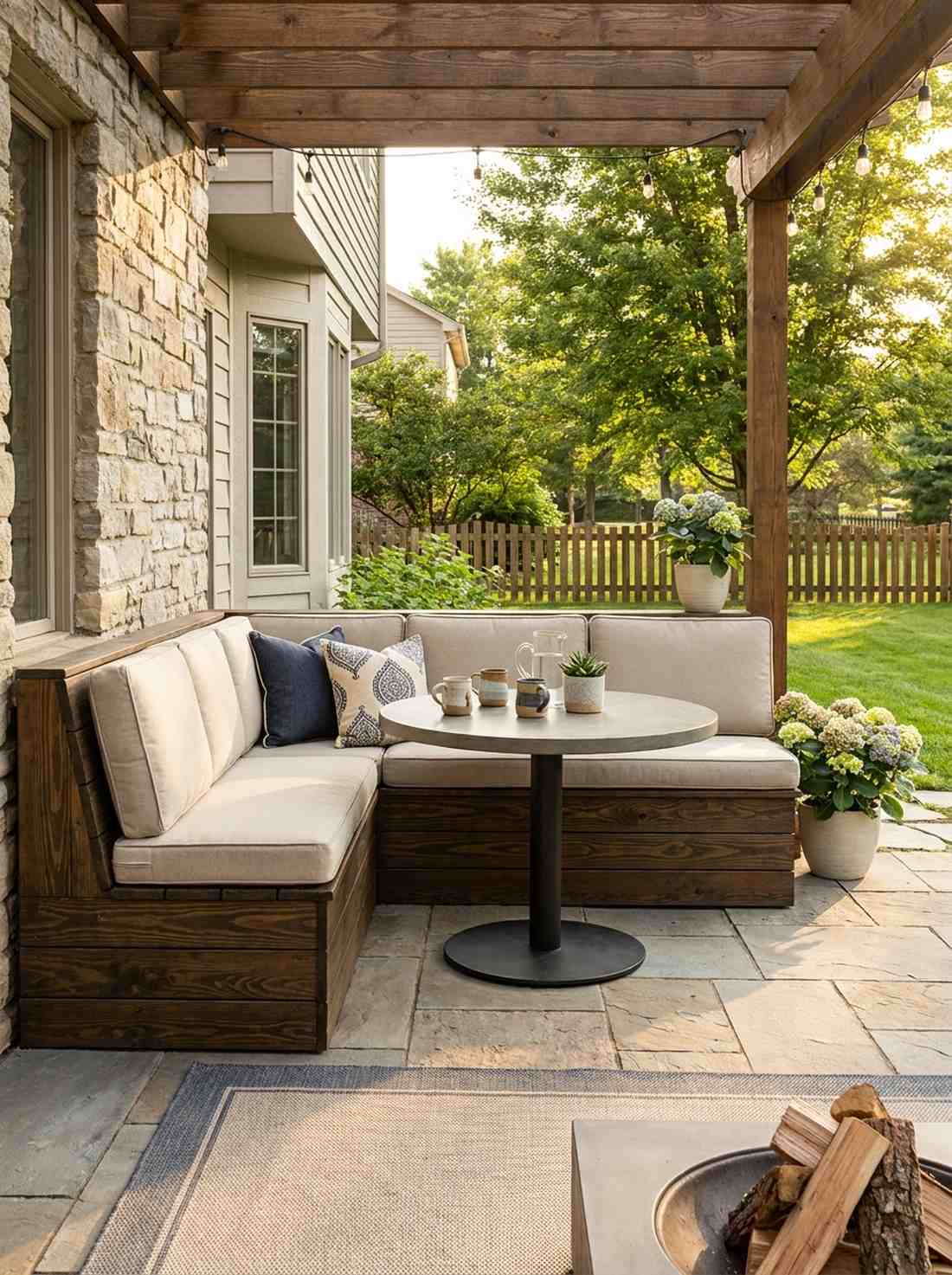 built in bench corner with compact table