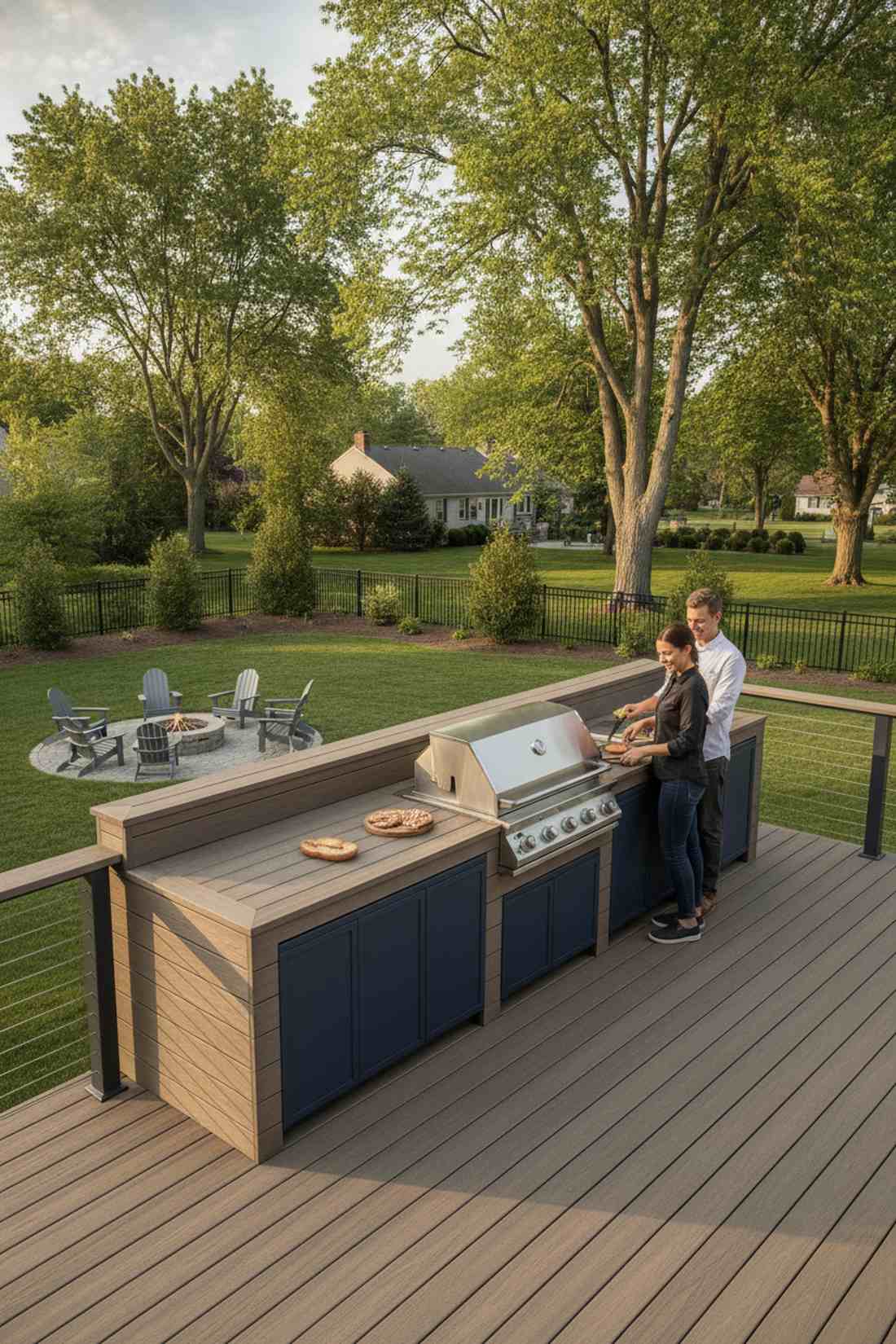 deck rail integrated linear kitchen