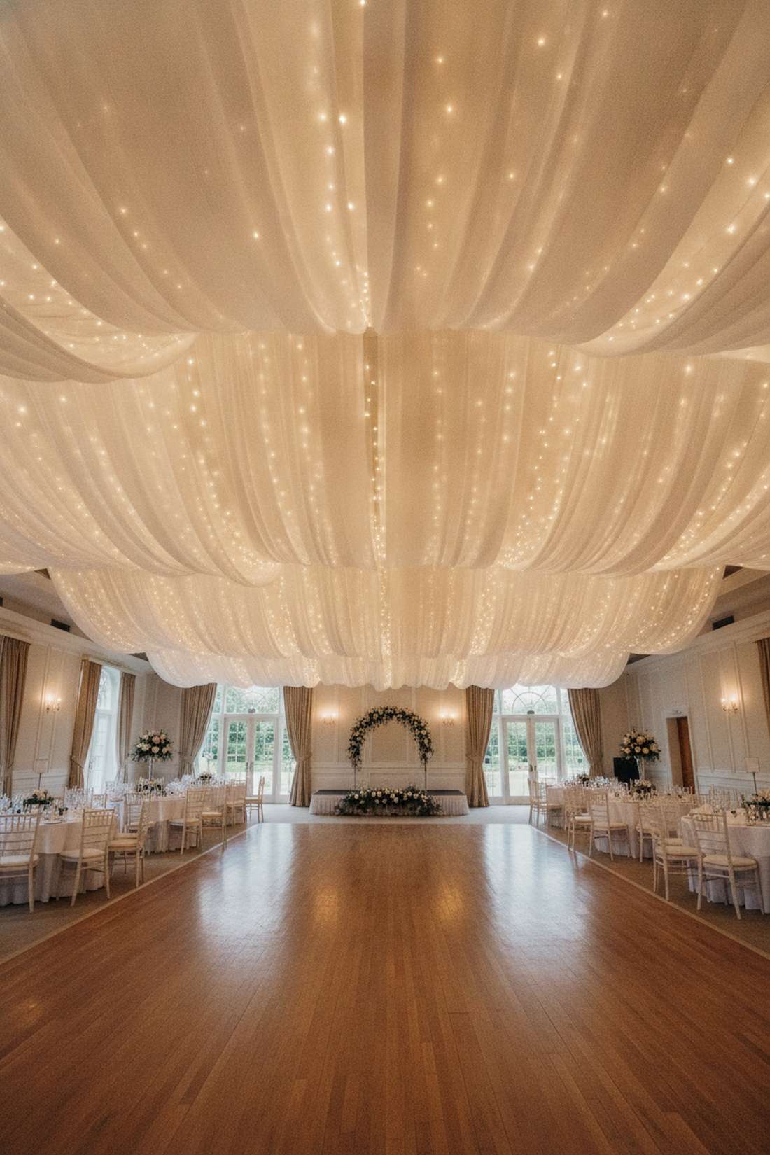 draped fabric and light canopy