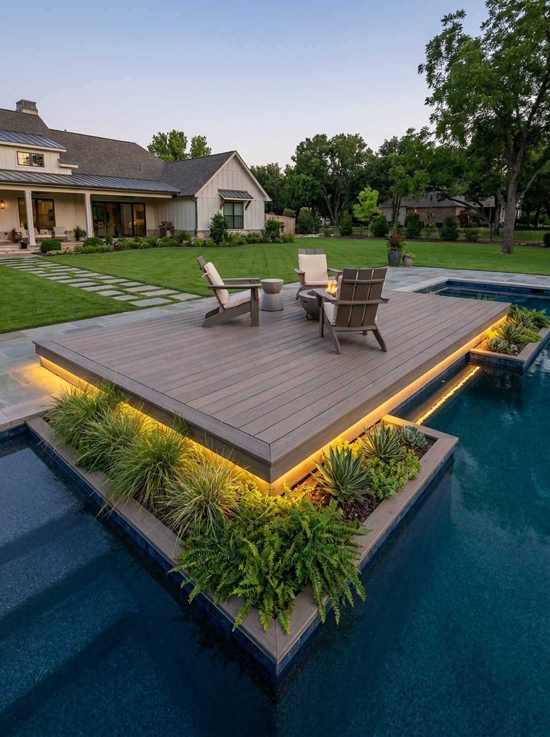 floating deck with submerged planters