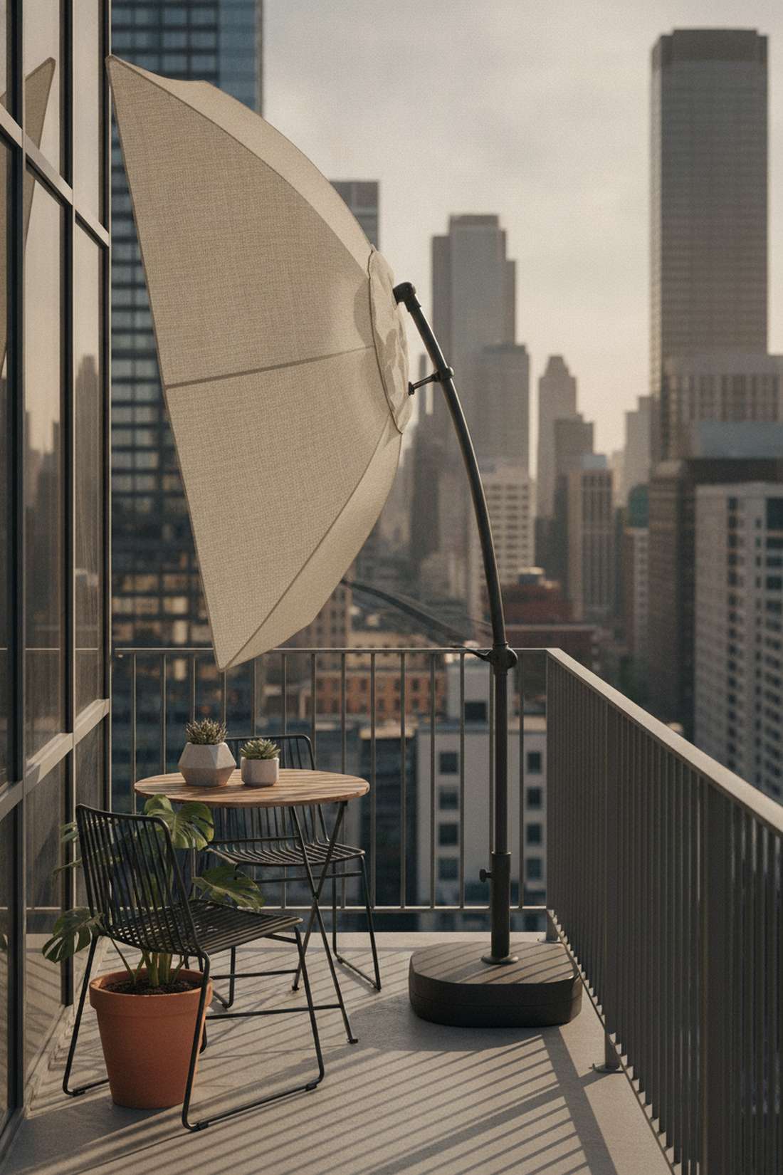 half wall balcony umbrellas