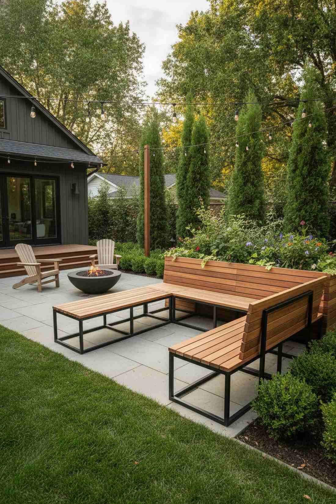l shaped built in bench with corner accent