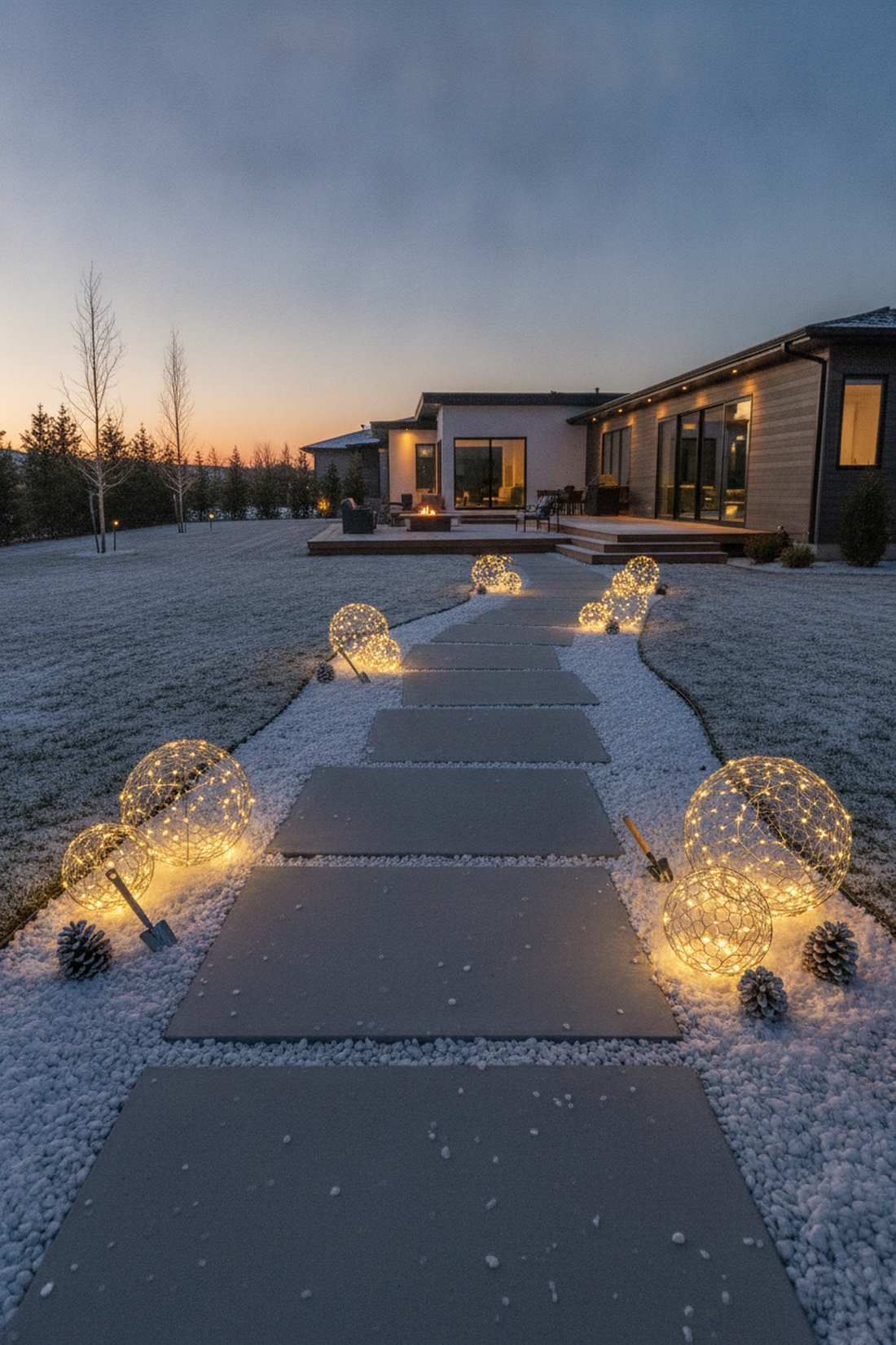 lighted orbs along pathways