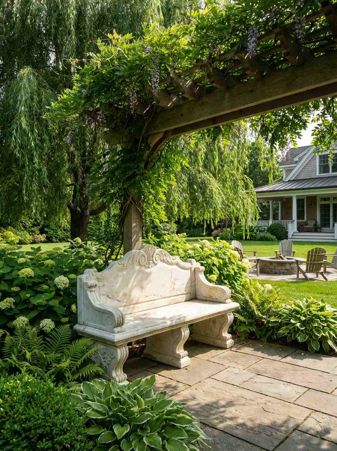 marble bench with ornamental backrest