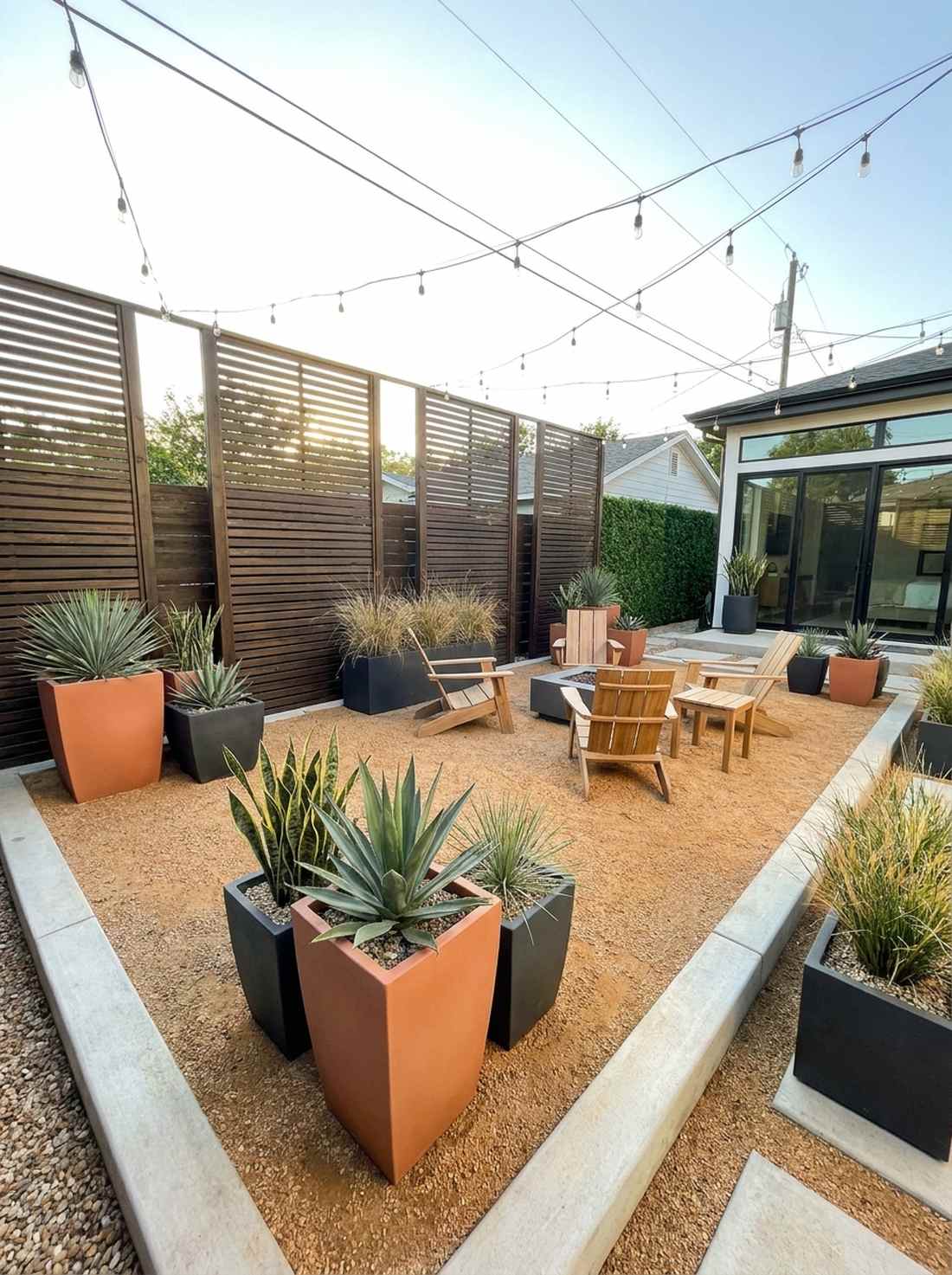 minimalist courtyard gravel rooms