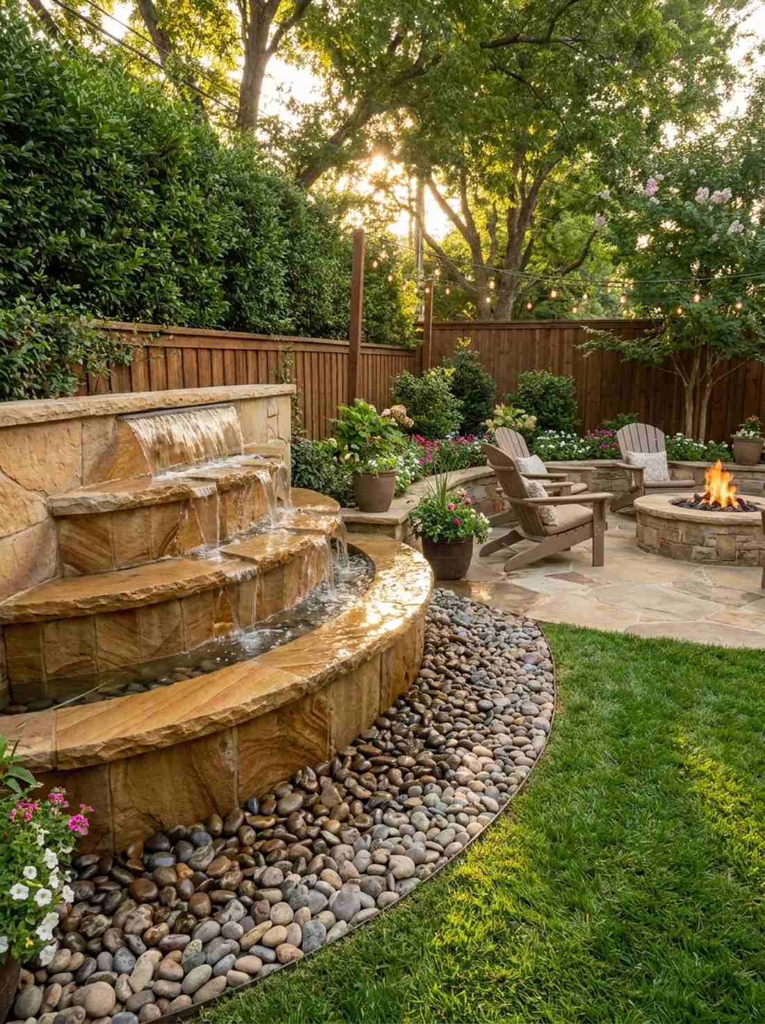 multi tiered scalloped water wall