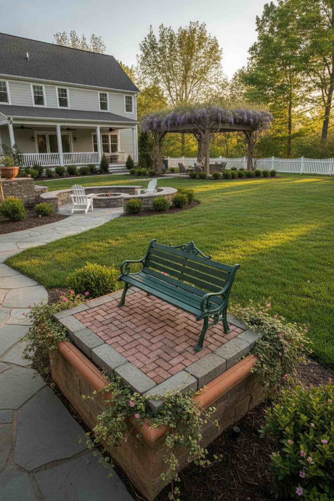 park bench with curved armrests