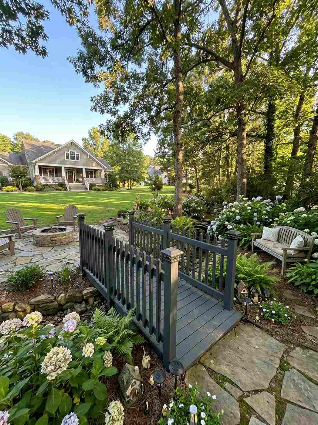 picket rail pine bridge with ornamental posts