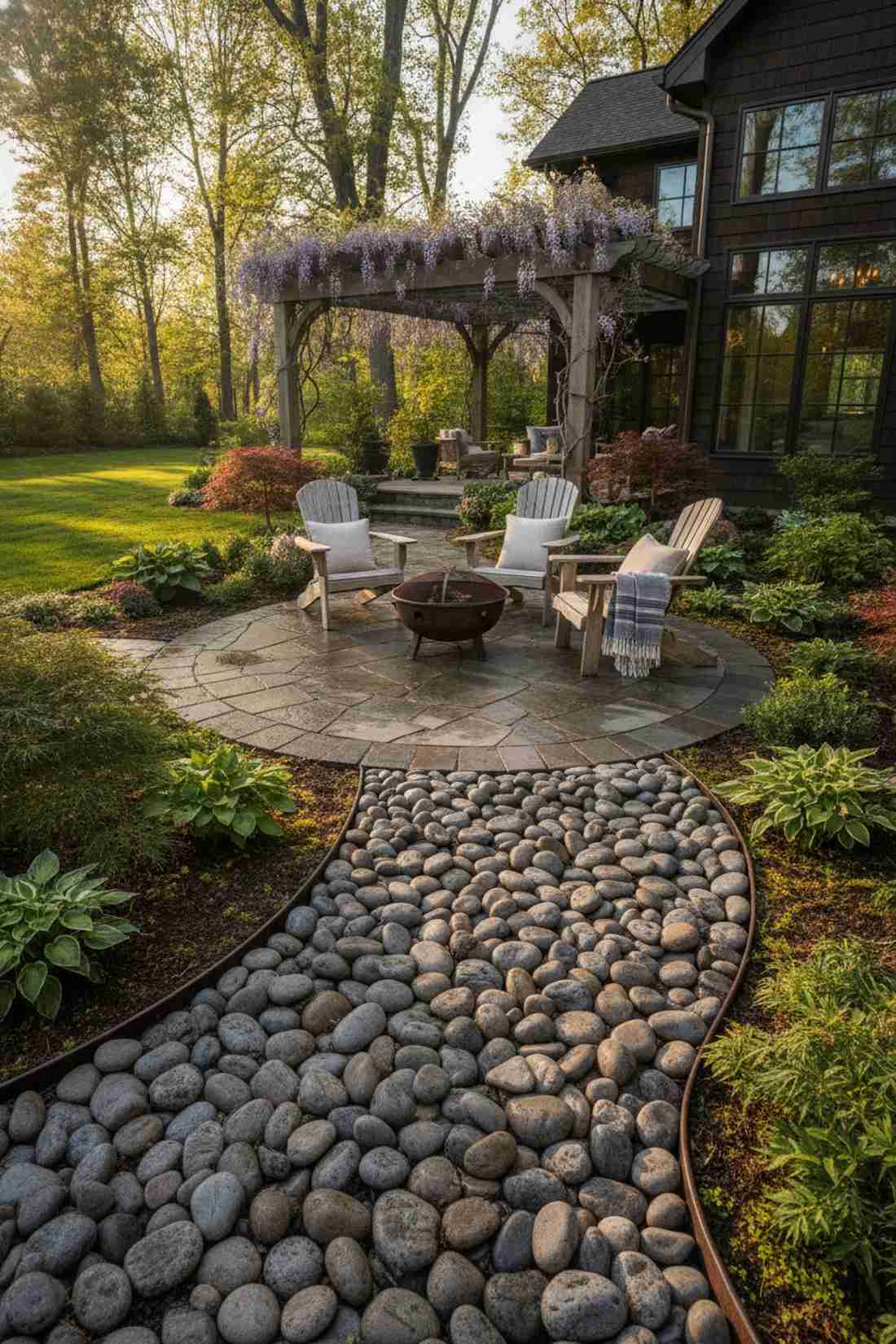 river stone pathway border