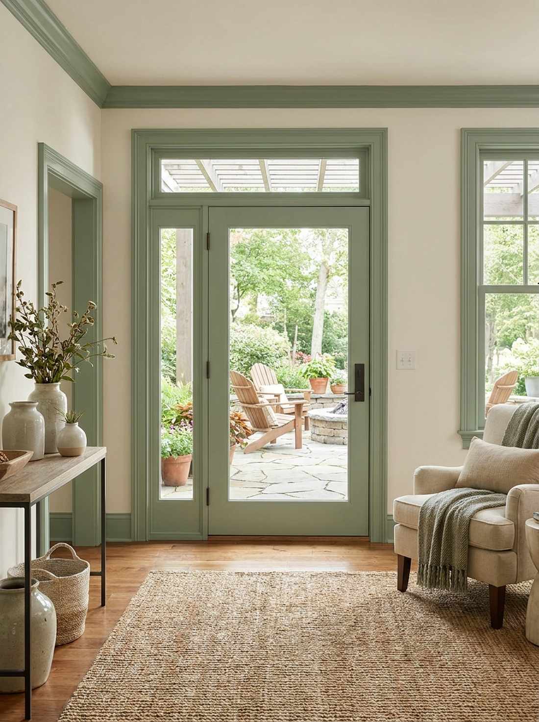 sage green painted trim