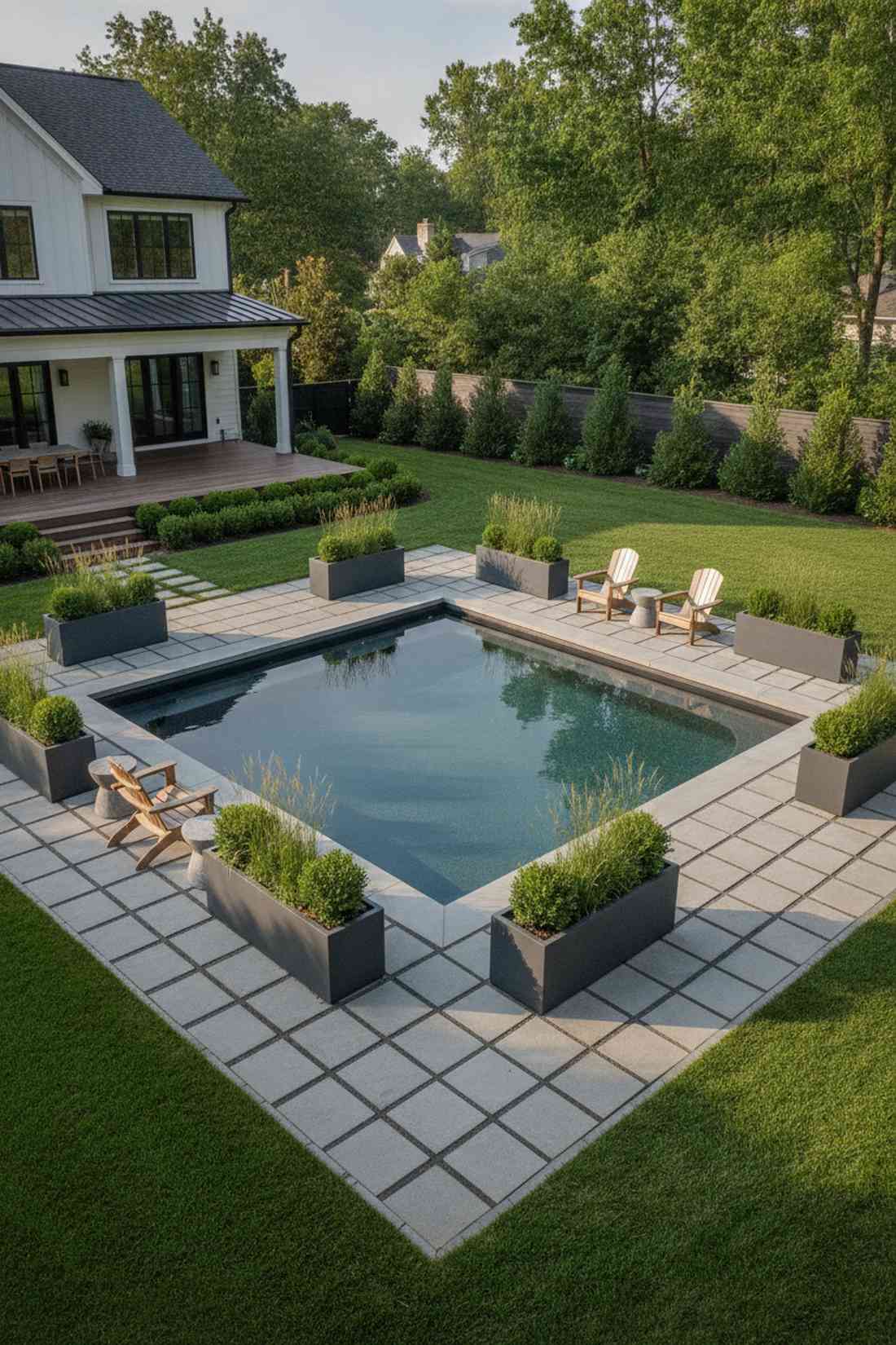 square pool surrounding deck
