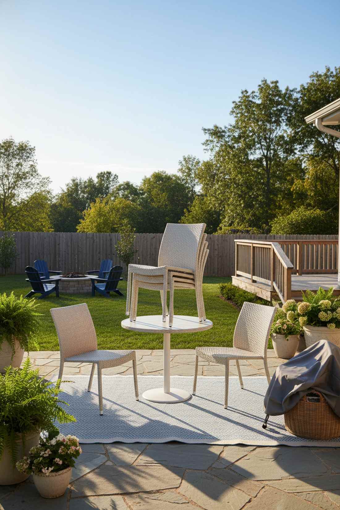 stackable bistro chairs with compact table