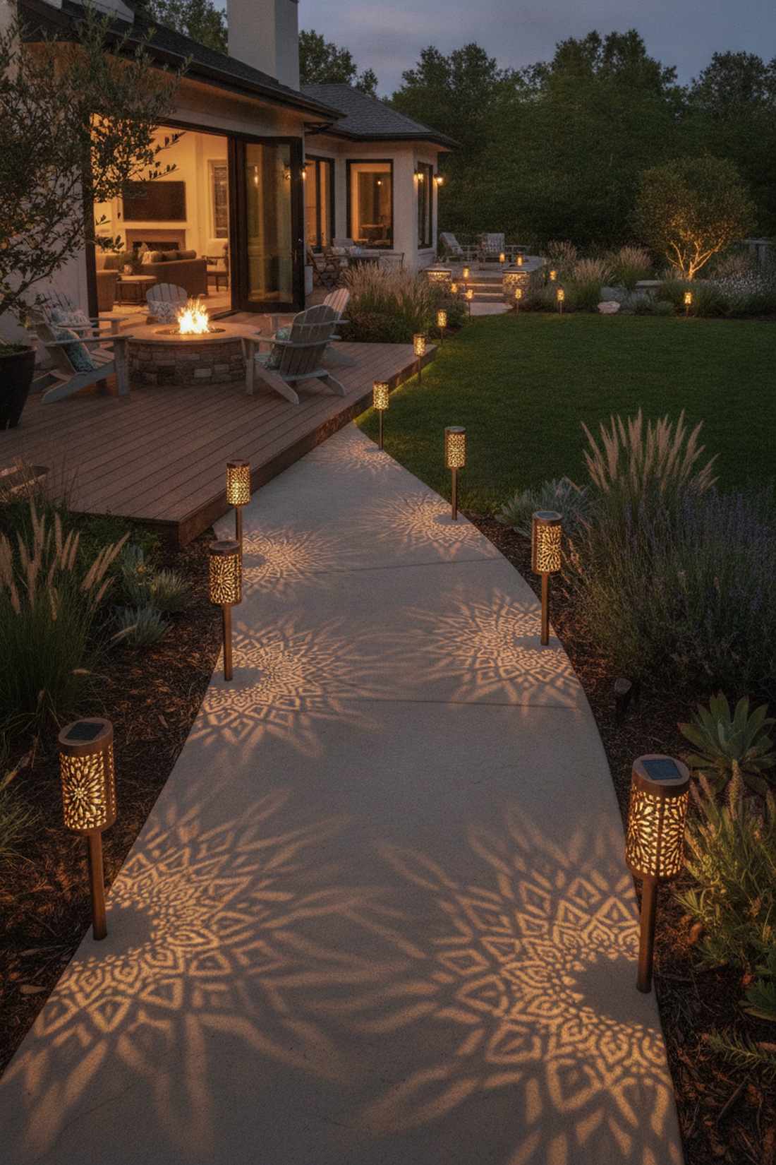 stake lights with decorative patterns