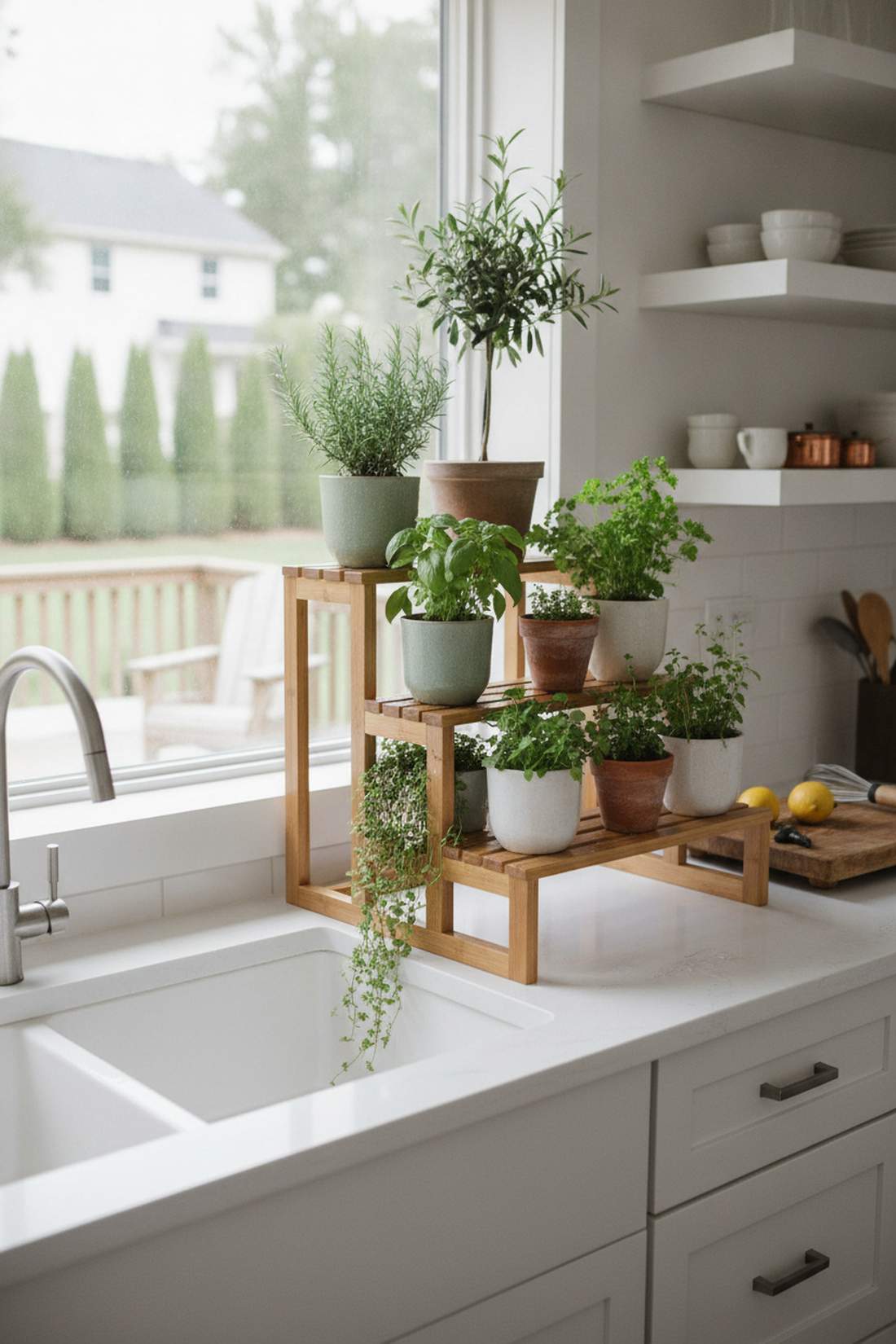 tiered bamboo step shelf