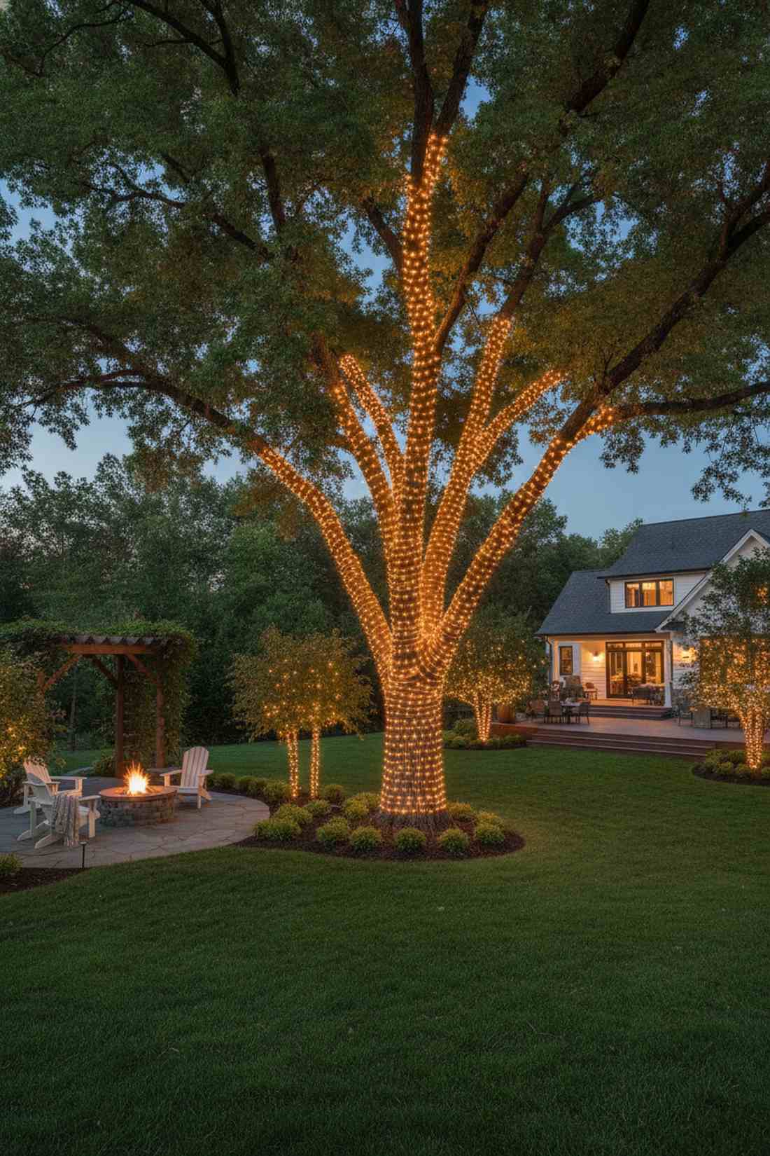 tree wrapped string lights