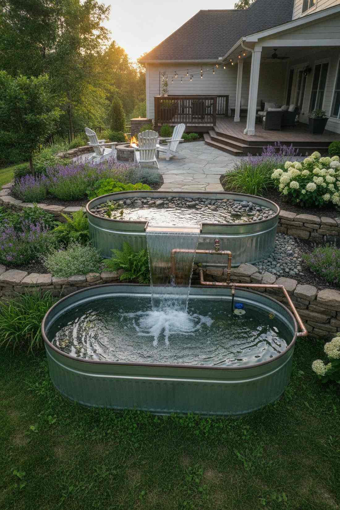 two tier stock tank waterfall system