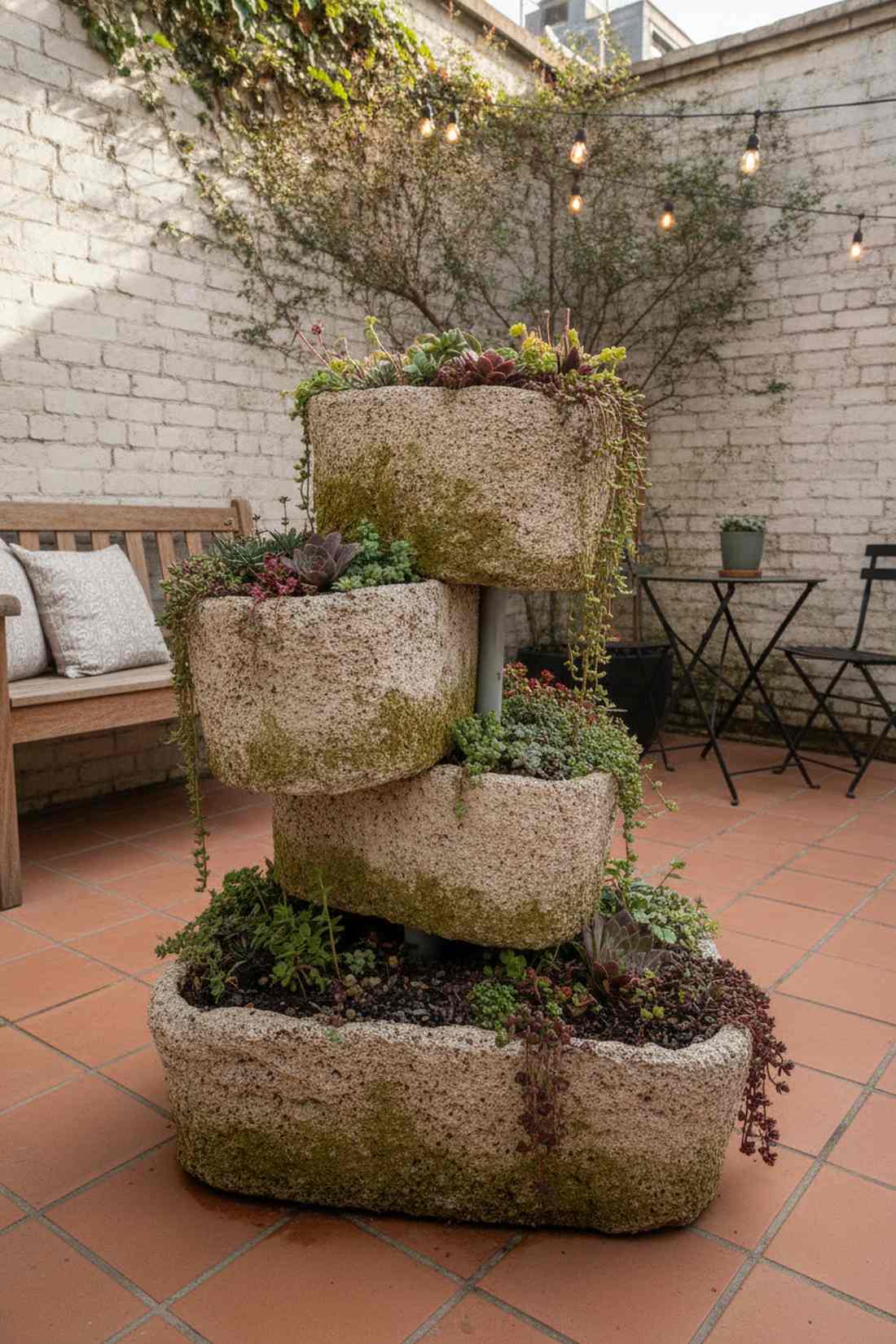 vertical stacked hypertufa planters