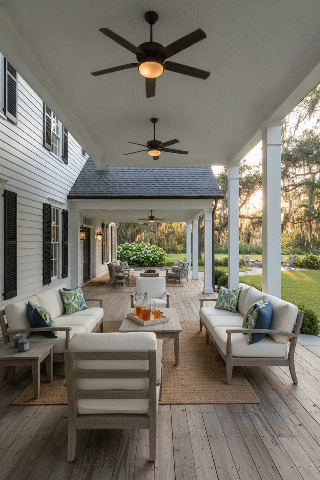 covered porch extension with ceiling fans