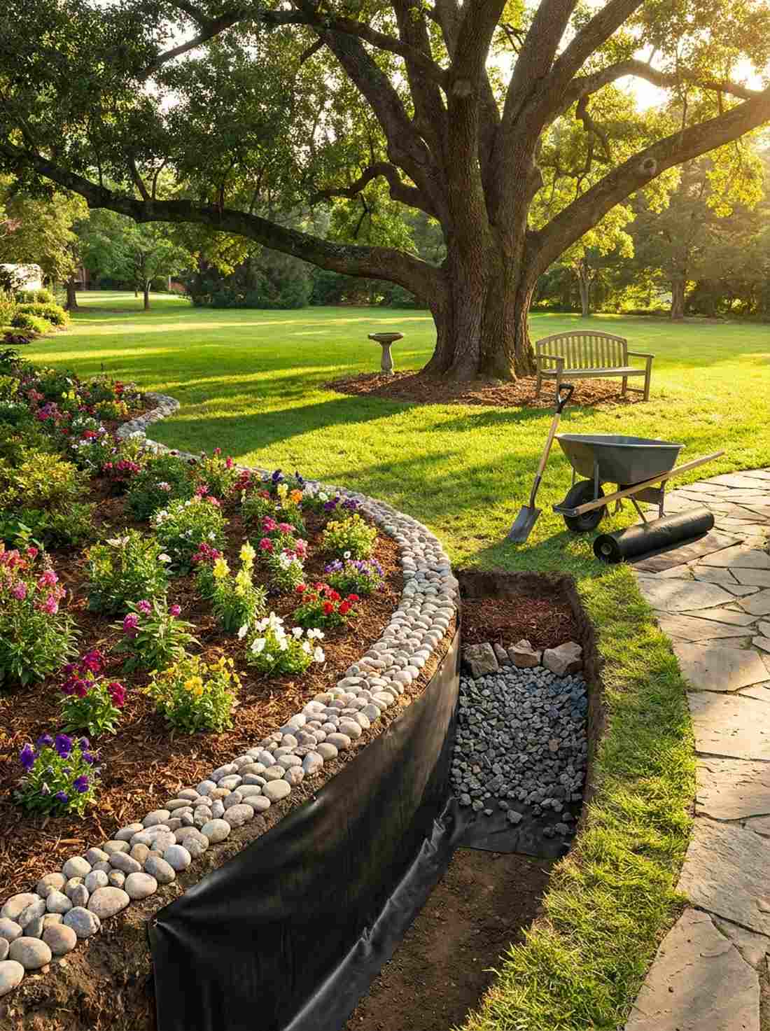 root barrier stone installation