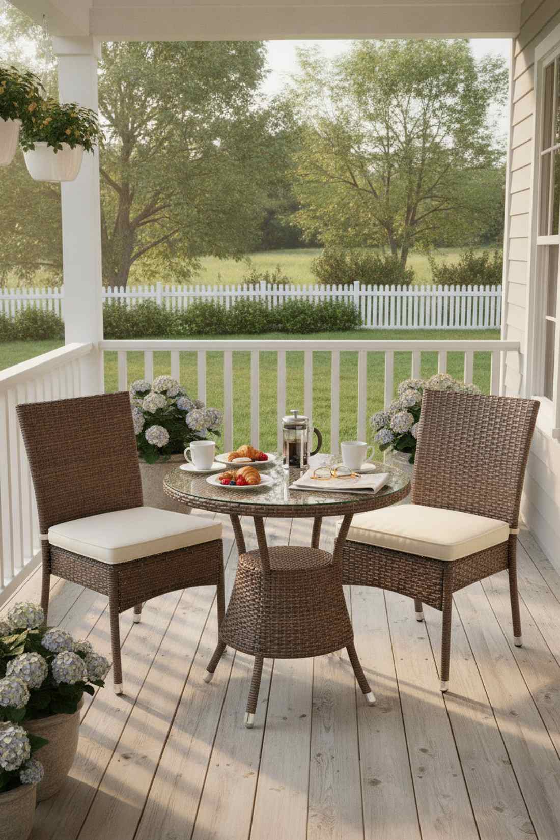 wicker bistro set with glass top